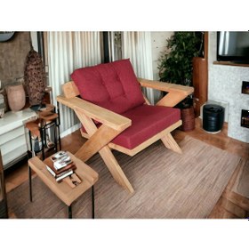 Resim Berlin Masif Ahşap Kestane Ağacı - 1 Adet Tekli Koltuk Bordo A.t. 