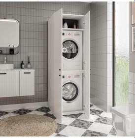Resim Savana Çamaşır Makinesi Ve Kurutma Makinesi Banyo Dolabı Beyaz 
