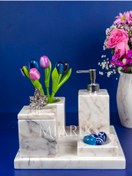 Resim MIARIK DESIGN & DEKORASYON Dekoratif Mermer Düz Kare 5 Li Banyo Seti Takımı 