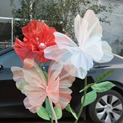 Resim 1 Adet Düğünler ve Açık Hava Etkinlikleri İçin İpek Kelebek Süslemesi - Canlı Kırmızı, Pembe ve Beyaz 3D Kelebekler Yeşil Saplarla, Fotoğrafçılık Arka Planları ve Mevsimlik Kutlamalar İçin Mükemmel, Kelebek Parti Süslemeleri 