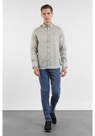 Resim İmza Vizon Keten Düğmeli Yaka Uzun Kol Cepsiz Slim Fit Keten Gömlek 1004260161 2XL 