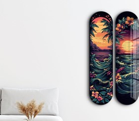 Resim Canlı Deniz Manzarası Kaykay | Cam Duvar Tablosu - (80x20 cm) x 2 pcs 