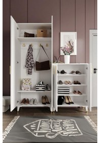 Resim Panjurlu Metal Kulp Ask4190 Ayakkabılık Portmanto Vestiyer Beyaz Gold Beyaz - Gold 