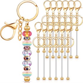 Resim 12 Parça Boncuk Anahtarlık, DIY Kolye Yapım Malzemeleri Gümüş Renkli Metal Bozalıklar için Bileme Zincirleri, İğne Baş Çubuqlar, Şerit Halkalar ve El Ýasama Diyboncuktan yazma anaheytlik zynjyrlylar, ýylba we baýmak sowgatlary ücin bezeg aksesuar 