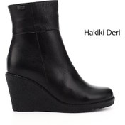 Resim Gönderi R Siyah Floter Fermuarlı Dolgu Topuklu Hakiki Deri Bot Siyah Floter 