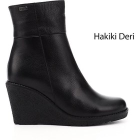 Resim Gönderi R Siyah Floter Fermuarlı Dolgu Topuklu Hakiki Deri Bot Siyah Floter 