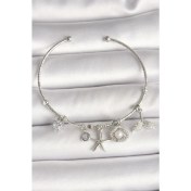 Resim Pirinç Gümüş Renk Sallantı Zirkon Taşlı Deniz Yıldız Figür Balık Kuyruğu Detay Charm Kadın Bileklik 