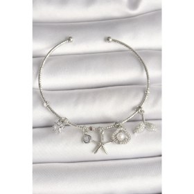 Resim Pirinç Gümüş Renk Sallantı Zirkon Taşlı Deniz Yıldız Figür Balık Kuyruğu Detay Charm Kadın Bileklik 