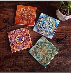 Resim Mandala, Yaşam Çiçeği, Sri Yantra Taş Bardak Altlığı Seti - 4 Parça - Dekoratif, Rustik Mutfak Aksesuarı, 10x10 cm, Kaydırmaz Tabanlı, Şık ve Dayanıklı SC163 