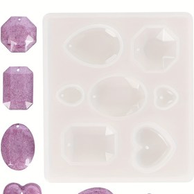 Resim Kolye Yapımı İçin DIY Silikon Kalıp, Epoksi Takı Yapımı İçin Reçine Döküm Kalıbı, Kalp&Yıldız&Damlacık&Dokuzgen Şekilleri, Beyaz, 79x89x8mm(3.11x3.50x0.31inç), 1mm Delikli, İç Boyut 10~29mm(0.39~1.14inç), DIY El Sanatları İçin Mükemmel 