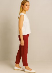 Resim Kadın Alian Beli Lastikli %100 Keten Beach Pantolon - Bordo - BORDO / M / 25 