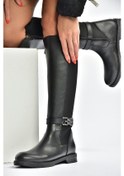Resim Fox Shoes V965010109 Siyah Arkası Dalgıç Kumaş Streç Kadın Çizme Siyah-Suni Deri 
