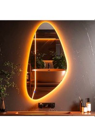 Resim Alvora Amber Led'li Lazer Kumlamalı Lavabo & Banyo Aynası Dokunmatik Sensörlü 100 X 50 Cm Turuncu 