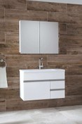 Resim Alfa Banyo Esen Beyaz 80 Cm Ayna Dolaplı Seramik Lavabolu Mdf Banyo Dolabı Seti**hazır Kurulu** 