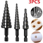 Resim 3 adet HSS Adım Matkap Seti, Titanyum Kaplamalı, 3-12mm, 4-12mm, 4-20mm, Ahşap ve Metal Delik Kesme için Düz Kanal 