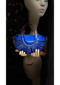 Resim Carıdea El Yapımı Hakiki Deri Bayan Çanta, Clutch, El Omuz Çantası V76 Mavi 