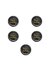 Resim Roll-up Doğum Günü Işıltılı Siyah Happy Bithday Yazılı Karton Tabak - 22 Cm. - 8 Adetlik 5 Paket Pembe 