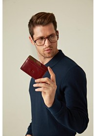 Resim Helmbrook London Elton Erkek Bordo Plus Color Deri İnce Tasarım Çok Bölmeli Rfid Korumalı Kartlık Bordo 