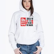 Resim Covid-19 Tasarımlı Kapşonlu Kadın Sweatshirt 