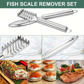 Resim 2'li Paslanmaz Çelik Balık Pul Temizleyici Seti, Balık Pul Fırçası, Kolay Balık Pul Temizleme Aracı, Mutfak Aleti 