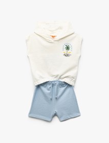 Resim Erkek Bebek Kapşonlu Pamuklu Baskılı Kolsuz Crop Sweatshirt 
