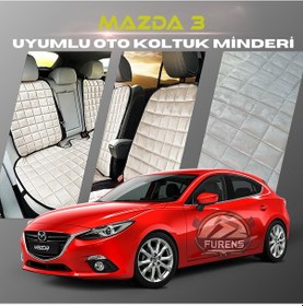 Resim Mazda 3 Bej Renk Tay Tüyü Cepli & Terletmez Sırtlı Oto Koltuk Minder Seti - Koltuk Koruma Kılıfı Ön & Arka Tam Set 