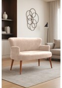 Resim Roma Modern İkili Koltuk - Babyface Kumaş - Kapitonesiz - Ahşap Ceviz Renk Ayak - Krem Krem 