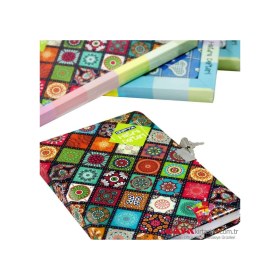 Resim Ip Dikişli 14x20 Sert Kapak 120 Yaprak Hatıra Defteri-halı Deseni Renkli 