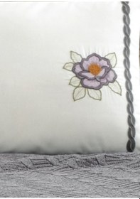 Resim Triko Örme Nakışlı Çift Kişilik Battaniye Takımı Tivoli Rosetta Gri 