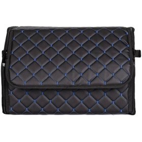 Resim Oto Bagaj Organizeri Kapitone Deri Çanta Mavi Dikişli Siyah 