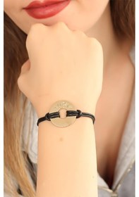 Resim Lucky Şanslı Siyah Deri İpli Unisex Mood Bileklik - Ebj250705w36387 Bakır 