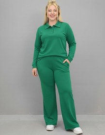 Resim Kadın Büyük Beden Uzun Kollu Polo Yaka Eşofman Takımı 8212-26 - 3XL / Bebe Mavi 