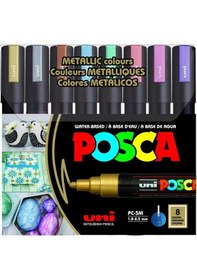 Resim Uni Posca 5M Boyama Markörü Metalik Renkler 8'li Set 