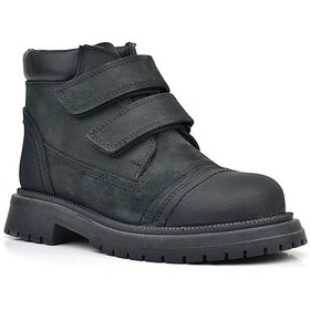 Resim Rakerplus Hakiki Deri Siyah Nubuk Cırt Cırtlı Erkek Çocuk Bot Siyah 