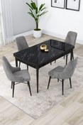 Resim Canisa Concept Lia Serisi 80x132 Açılabilir Mutfak Masası Takımı Siyah Mermer Desen Masa 4 Gri Sandalye 