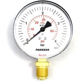 Resim Pakkens 0-4 Bar 100 Mm Alttan Bağlantılı Kuru Manometre G 1/2 Inç 