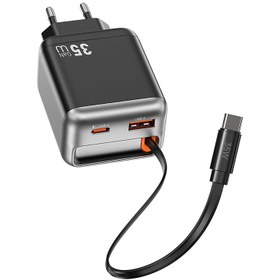 Resim Wiwu Wi-G029 Helix Serisi GaN Teknolojili Hızlı Şarj Başlığı USB-A to Type-C PD 35W Type-C Kablolu Şarj Seti - Siyah 