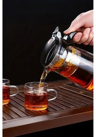 Resim Sihirli Borosilikat Cam Demlik 900 Ml Isıya Dayanıklı & Tek Tuşla Demleme Şeffaf 