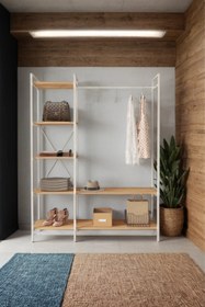 Resim Mobitopya Nilamu Atlantik Çam Elbise Dolabı | Metal Gövdeli Açık Askılık & Organizer Dolap 130×170×34 Cm 