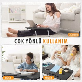 Resim TEDA Portatif Katlanabilir Masa - Yatak Koltuk Üstü Hasta Servis Kamp Masası Laptop Bilgisayar Sehpası 