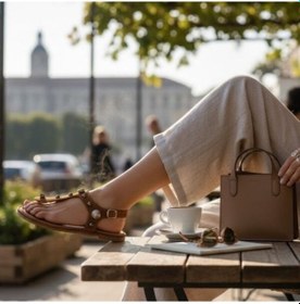 Resim Ne&ve Shoes Taba Süet Hakiki Deri Taş Ve Trok Detaylı Parmak Arası Arkadan Tokalı Sandalet 