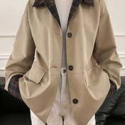Resim Kadınlar İçin Şık Bej Yağmurluk - Düğmeli Ön Kapatmalı, Ofis ve Günlük Kullanım için Yapısal Blazer Tasarımlı, Her Mevsim Ceket - Makinede Yıkanabilir Dış Giyim, Kaliteli Dikişli Ofis Kıyafeti 