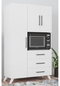 Resim AE-2074 Aras Beyaz Çok Amaçlı Mutfak Dolabı&Banyo Dolabı,Kiler, 3 Kapaklı, 3 Çekmeceli, Fırın bölme Beyaz 