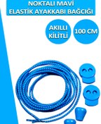 Resim Dopar Mavi Elastik Esnek Ayakkabı Bağcığı Akıllı Kilitli Bağcık 100cm 1 Çift 