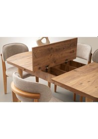 Resim Ortadan Açılır Ahşap Yemek Masası Gizli Kaşıklık Bölmeli 80cm X 140cm Barok Ceviz Ceviz 