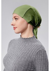 Resim Sonbaharmoda Kadın Tesettür Likralı Penye Dikişsiz Kaymaz Düz Bağlamalı Bone Mint Yeşili 