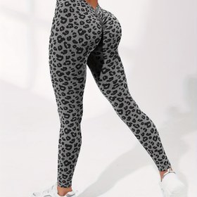 Resim 1pc Kadın Leopar Desenli Yoga Şort, Seksi Yüksek Bel Cropped Jeggings, Poliamid ve Elastan Örme Kumaş, Orta Gerilim, Tüm Mevsim İnce Fit Egzersiz Pantolonu 