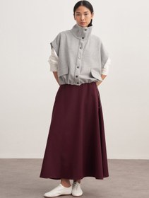 Resim Kadın Gabardin Kemerli Kloş Etek Mürdüm - L-XL 