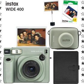 Resim Instax Wide 400 Yeşil Fotoğraf Makinesi 20'li Film Eva Çanta Kıskaç ve Deri Albüm Hediye Seti 