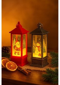 Resim Noel Baba Kardan Adam Figürlü Kandili Fener Yeni Yıl Noel Temalı 2 Li Set Işıklı Yılbaşı Feneri 14cm Çok Renkli 